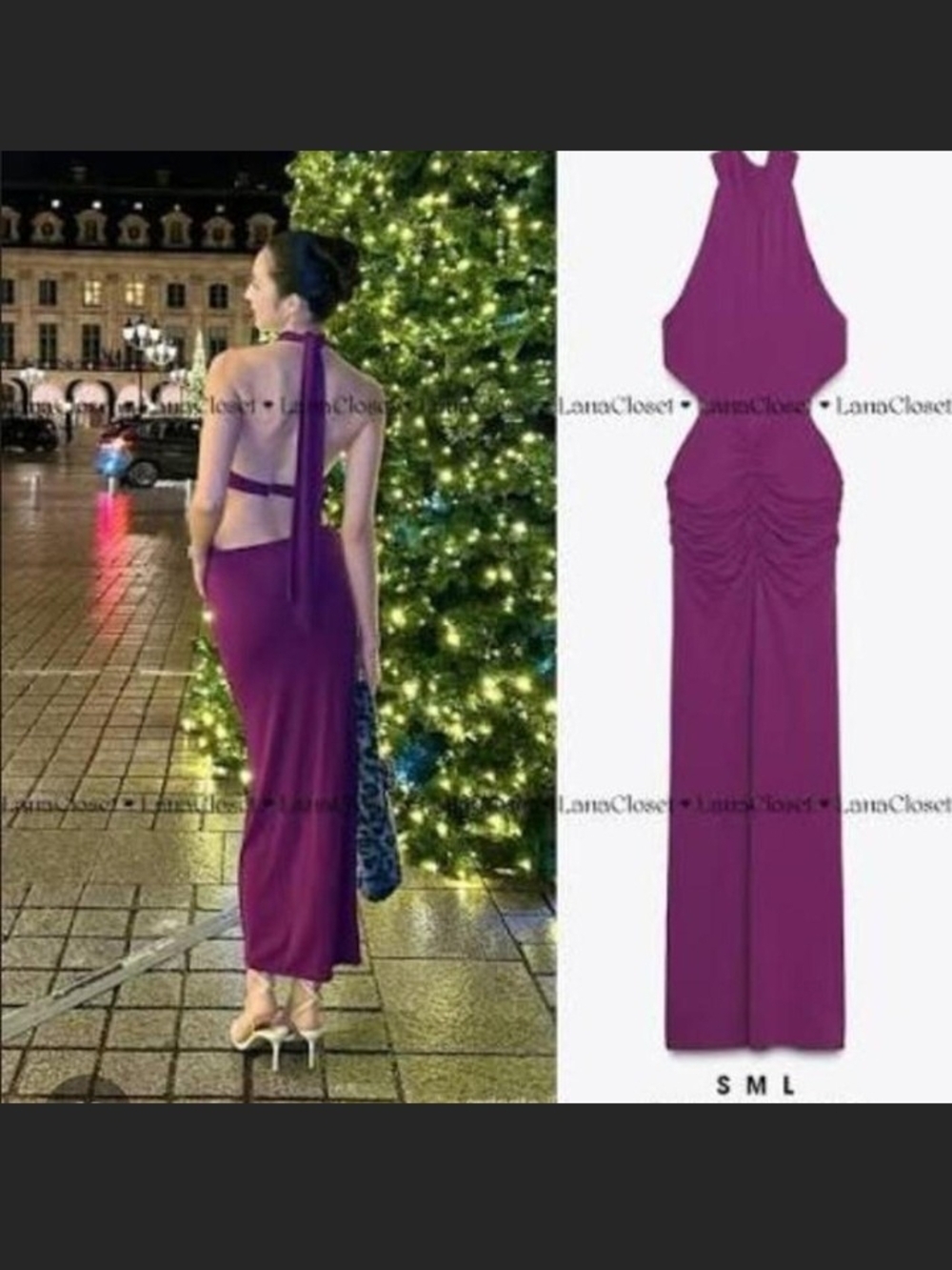Zara Women’s Purple Halter Ruched Maxi Dress - Picture 2 of 8